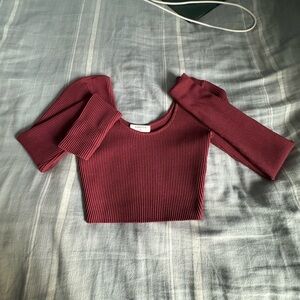NWOT Burgundy Aritzia Babaton long sleeve crop top